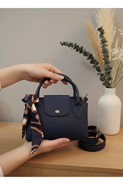 NO BRAND Fularlı Mini El Ve Omuz Çantası LACİVERT