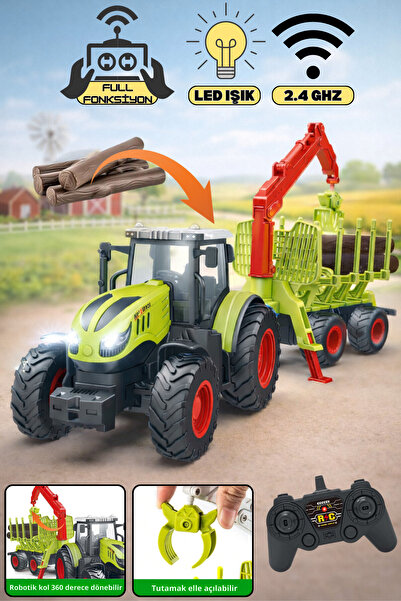 YILDIRIM OYUNCAK Uzaktan Kumandalı Şarjlı Işıklı Römorklu Taşıyıcı Traktör 42cm