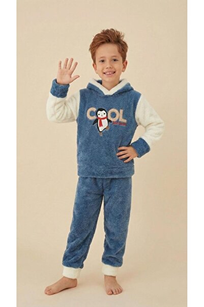 PİJAMOOD طقم بيجامة شتوية من القطيفة للأولاد باللون الأزرق 1. قماش ويلسوفت نا...