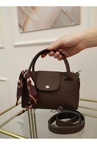 NO BRAND Fularlı Mini El Ve Omuz Çantası KAHVERENGİ