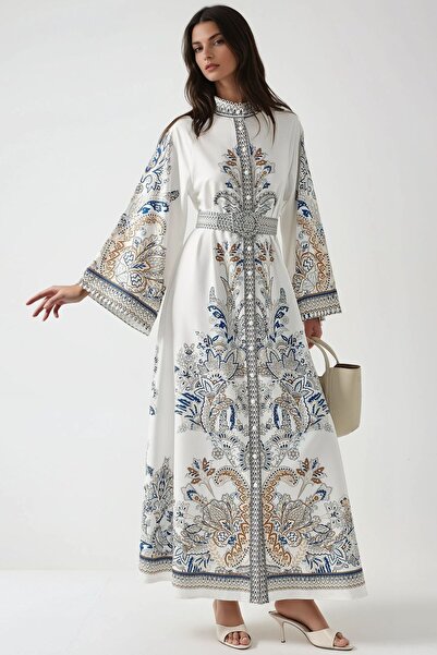 Hiccup Rochie maxi cu guler rotund și imprimeu și curea