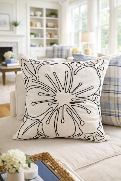 Pilloveland Thread Embroidered Throw Pillow Cover - 43*43 cm - Blossom - Pnk001