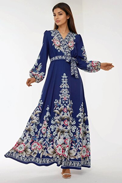 Hiccup فستان ماكسي بحزام وأكمام طويلة مطبوع