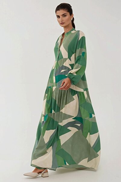 Hiccup Rochie maxi din viscoză cu mânecă lungă și imprimeu