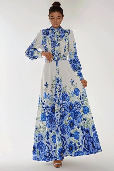 Hiccup Макси рокля с колан с щампа и дълги ръкави