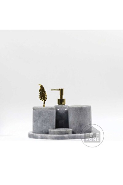 ege gross Διακοσμητικό Σετ Μπάνιου από Γκρι Μάρμαρο 5 τεμαχίων με Χρυσά Αξεσο...