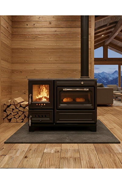 SİMGE 5020M Mat Siyah Büyük Camlı Fırınlı Soba Kuzine
