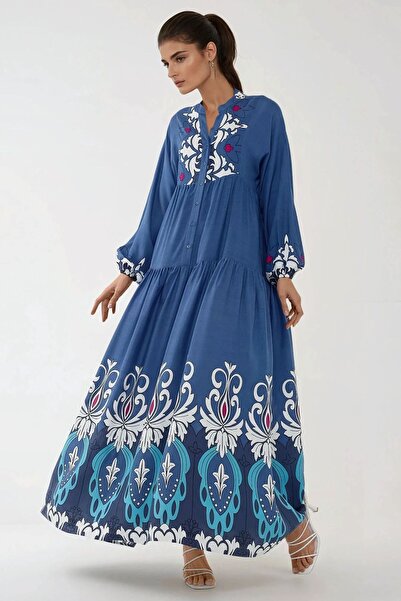 Hiccup Rochie maxi din viscoză cu mânecă lungă și imprimeu