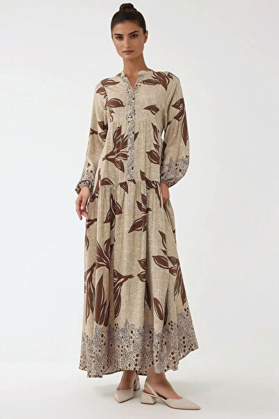 Hiccup فستان فيسكوز محتشم بأكمام طويلة مطبوع