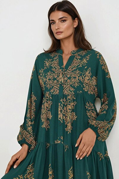 Hiccup Rochie maxi din viscoză cu mânecă lungă și imprimeu