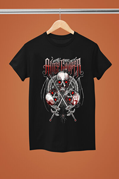 MAGORS Μπλουζάκι ροκ με κοντό μανίκι από βαμβακερό ύφασμα με στάμπα ALICE COOPER