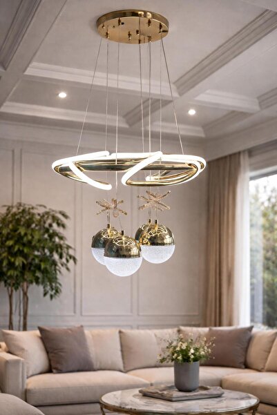 Lamira aydınlatma MODERN LÜKS SALON MODEL 3 LEDLI RENK GOLD SARKIT AVIZE