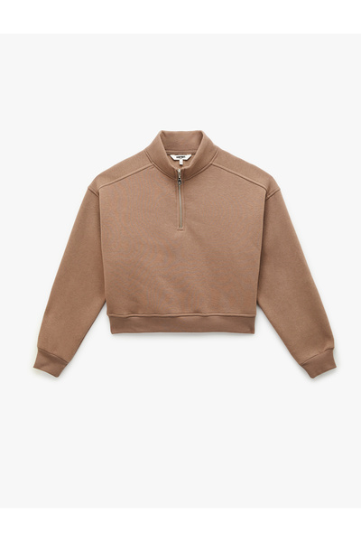 Koton Спортен суитшърт с дълъг ръкав и цип, уголемен, с поло яка