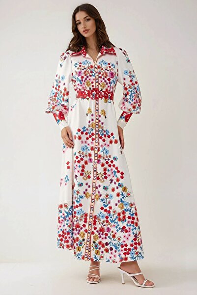 Hiccup Rochie maxi cu imprimeu și guler cămașă