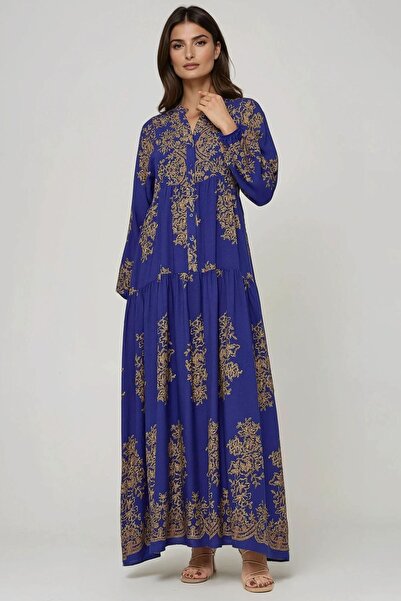 Hiccup Скромна рокля от вискоза с шарена яка и риза