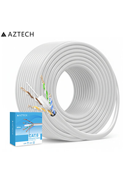 Aztech Cat6 Ethernet Cable 305m 23AWG CCA LAN Wire White High Speed Network C...