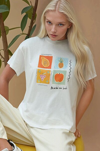 Hiccup Regular Fit Crew Neck 100% Cotton T-Shirt with Print Detail