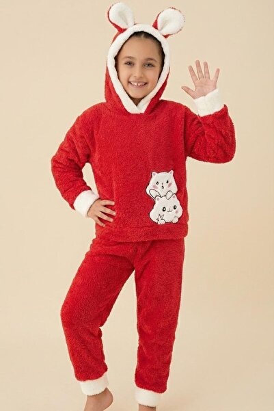 PİJAMOOD Red Girl's Winter Plush Pajama Set 1St. Quality Soft Welsoft Fabric ...