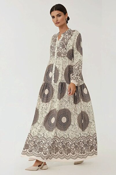 Hiccup Rochie maxi din viscoză cu mânecă lungă și imprimeu