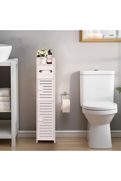Arabest Toilet Paper Holder Stand, Small Bathroom Storage Cabinet with Doors ...