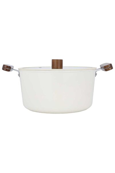 Tornado قدر بمقبض خشبي بيج وغطاء زجاجي، 26 سم