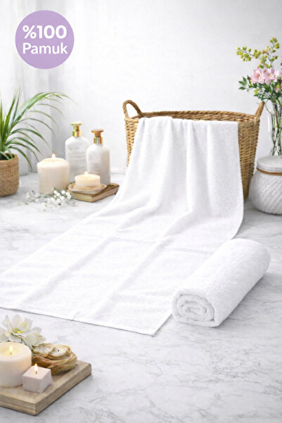 İQON Havlu Seti %100 Pamuk (Banyo + Saç) 2’li Beyaz
