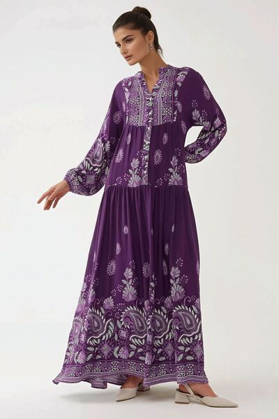 Hiccup Rochie maxi din viscoză cu mânecă lungă și imprimeu