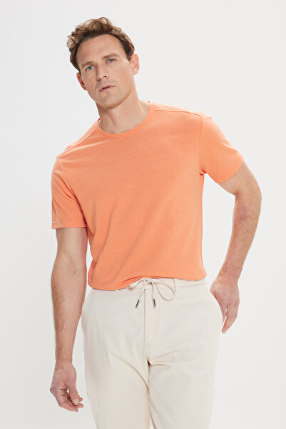 ALTINYILDIZ CLASSICS Men's Orange Slim Fit Slim Fit Cotton Crew Neck T-Shirt