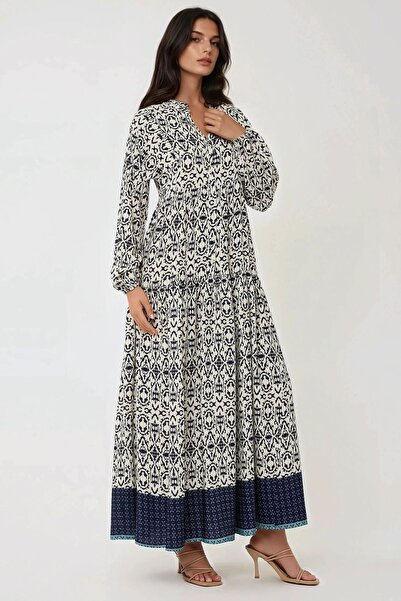 Hiccup Gömlek Yaka Desenli Modest Elbise