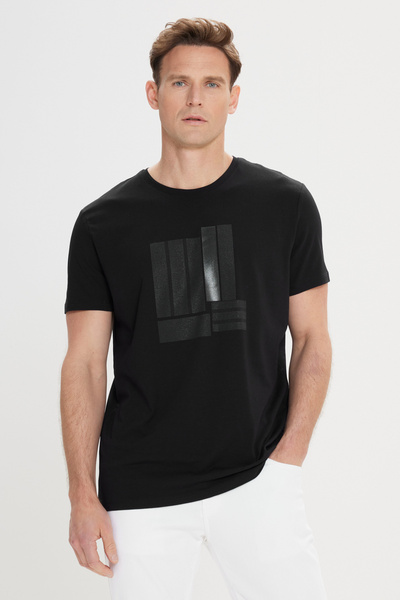 ALTINYILDIZ CLASSICS Ανδρικό μπλουζάκι με μαύρη λεπτή εφαρμογή, βαμβακερό ελα...