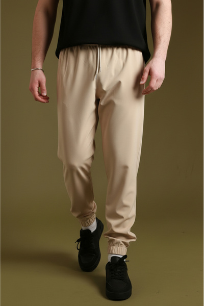 Sizce Moda Men's Beige Parachute Fabric Sweatpants |   Sports Model with Elas...
