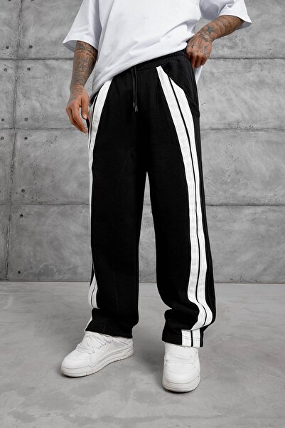 NOMARC Black Baggy Trackpants with Striped Detail on the Front