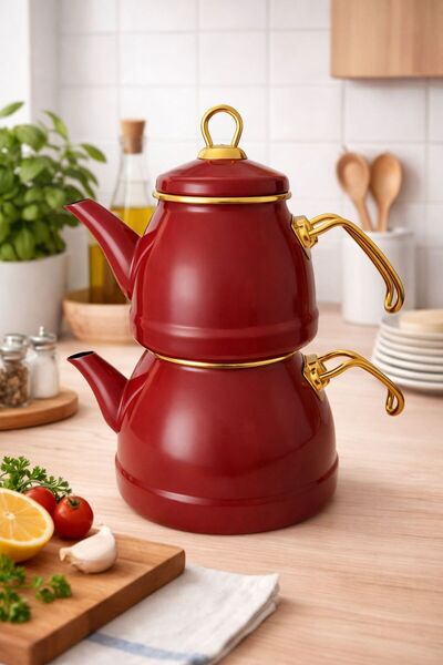 Bee's Knees Emaye Teapot Bordo Vintage