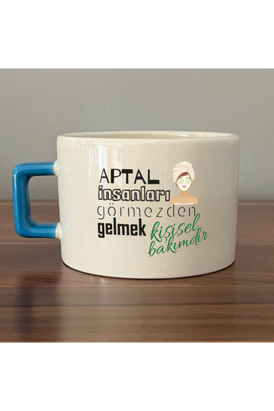 Kırtasiye Ofisi Ignoring  People Blue Handle Square Laf Slamming Gift Cup Mug...