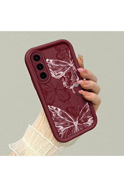 PATTERNOVA Samsung Galaxy A56 Bordo Kelebek Silikon Kılıf Kamera Korumalı Şok...