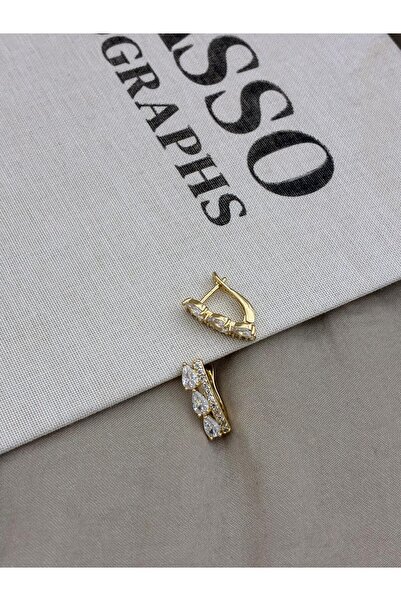 Hedef Bijuteri Gold Color U Shape Three Drop Stone Zircon Stone Detailed Earr...