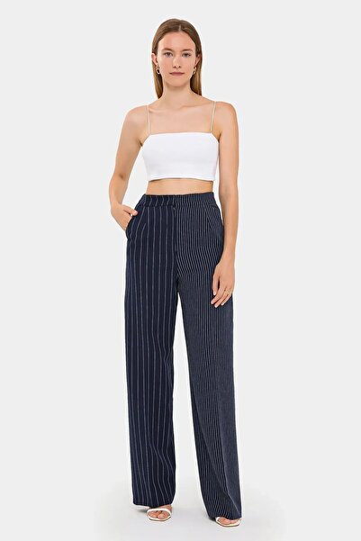 Hiccup Pantaloni cu talie înaltă și croială dreaptă, cu dungi