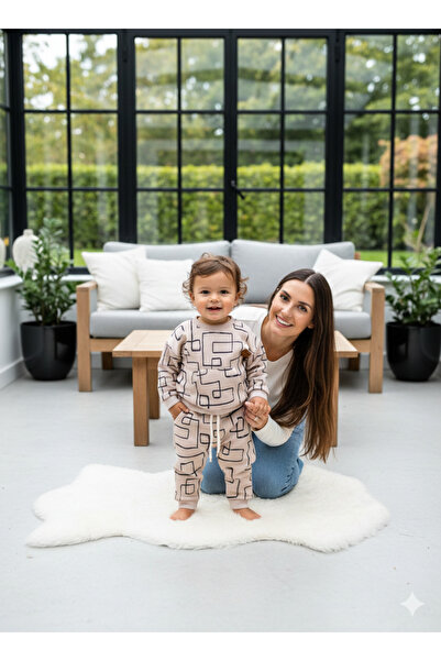 Momivi Kids Erkek Bebek Bej Çizgili 2'li Takım