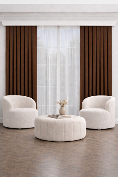 PerdeYap1980 Dark Brown Island Background Curtain Single Panel 1/3 Regular Pleat