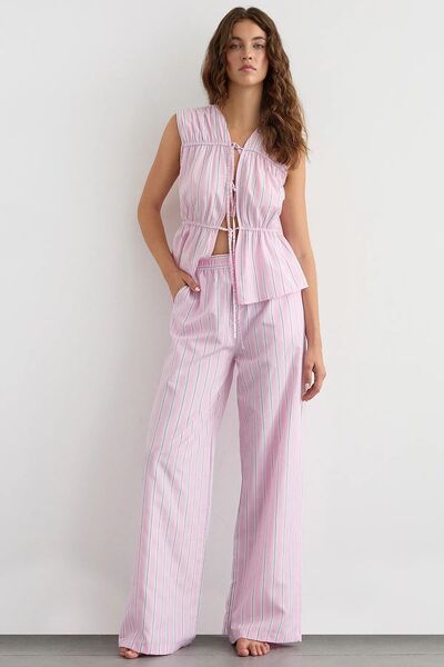 Hiccup Lastikli Bel ile Geniş Paça Çizgili Pantolon