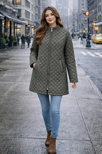 ŞIK VE MUTLU Quilted Double Pocket Lined Women's Coat