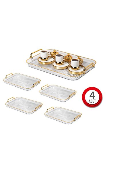 Tidy Home 4 Adet Gold Kulplu Türk Kahvesi Çay Kuruyemiş Sunum Tepsisi | 4' LÜ...
