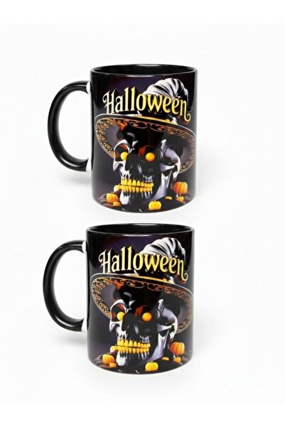 Viyalente 2-Pack of 300 ml Halloween Concept Porcelain Mugs, Dishwasher Safe