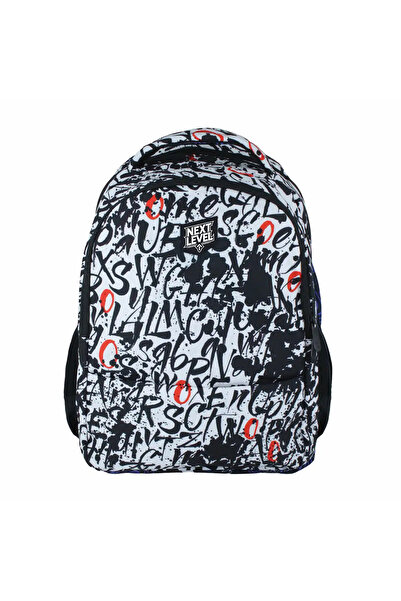 Next Level Ghiozdan școlar cu 2 compartimente 48x33x20cm, design alb-negru