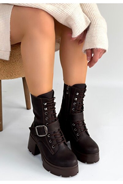 Zerenyus Μπότες με κορδόνια και τακούνι Linma Premium σε απόχρωση Bitter Brown