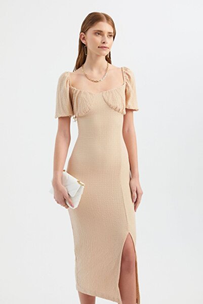 Hiccup Rochie midi cu decolteu în formă de inimă, mâneci balon și crăpătură l...