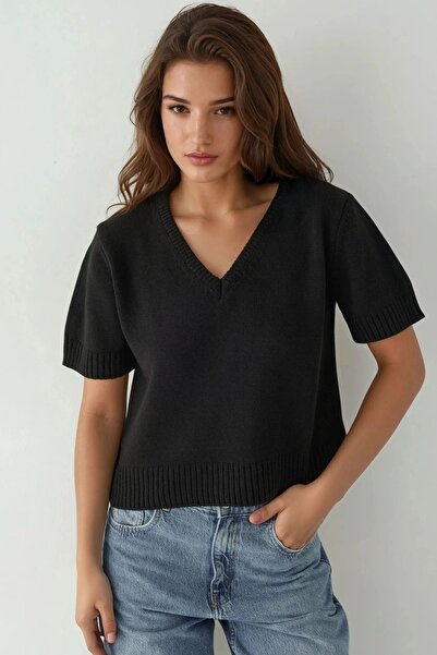 Hiccup Pulover tricotat cu mânecă scurtă și decolteu în V