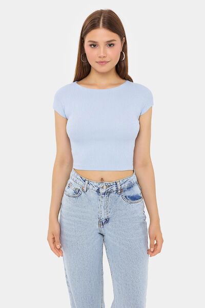 Hiccup Βασικό κοντομάνικο Crop Top με στρογγυλή λαιμόκοψη