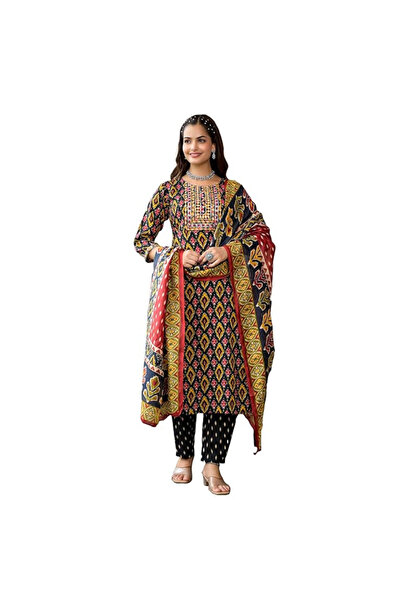 MYSMAR Yellow Women's Viscose Printed Kurta Pant And Dupatta Set - ALV1363