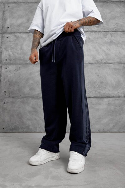 NOMARC Navy Blue Spray Striped Baggy Trackpants